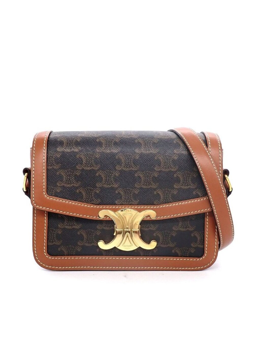 Celine Shoulder Bag Teen Triomphe Tan Canvas Calfskin